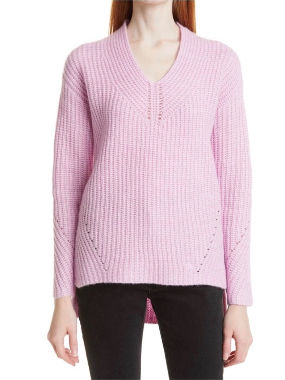 Ted Baker Lilac Pink Oversized Wool Blend High Low V Neck Sweater Size 3